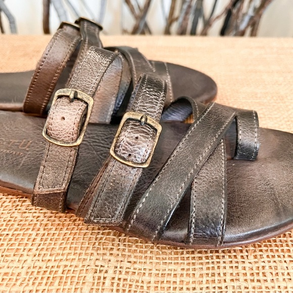 Bed|Stu Hilda Leather Flat Sandals in Graphite Size 7 - Picture 5 of 10